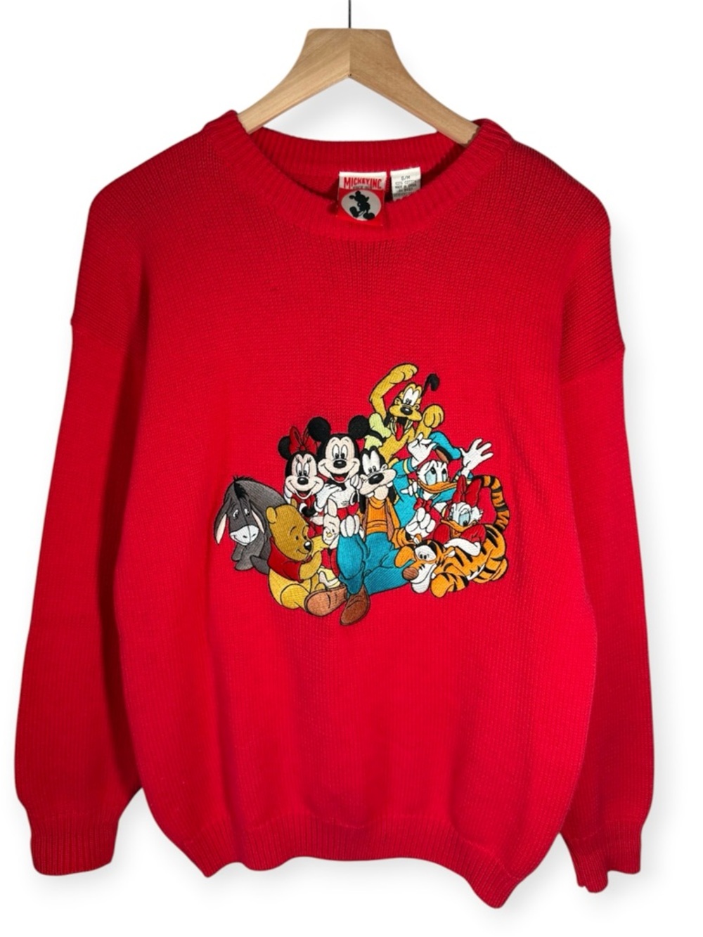 Mickey Inc. Disney Red Knit Sweater Cotton Medium Mickey Mouse Friends Oversized